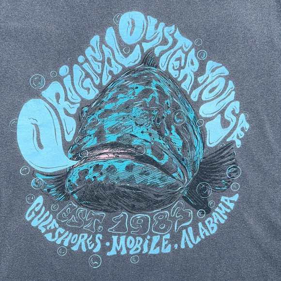 Original Oyster House Shirt Adult MEDIUM Blue Fish Comfort Colors Alabama Y2K - Picture 4 of 7